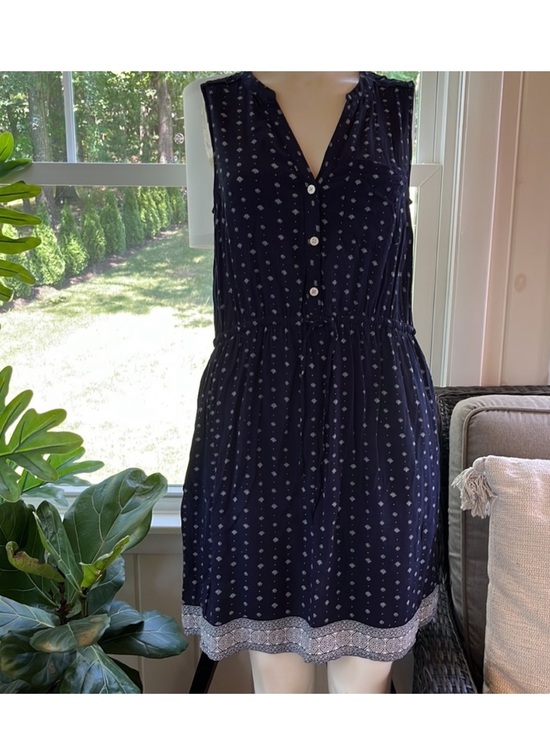 GAP Dresses & Skirts - GAP Navy Sleeveless Button-Front Mini Dress with Print